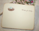 Baby Shower Wish Cards - Bird Nest with Blue Glittered Eggs - Baby Boy - Set of 12