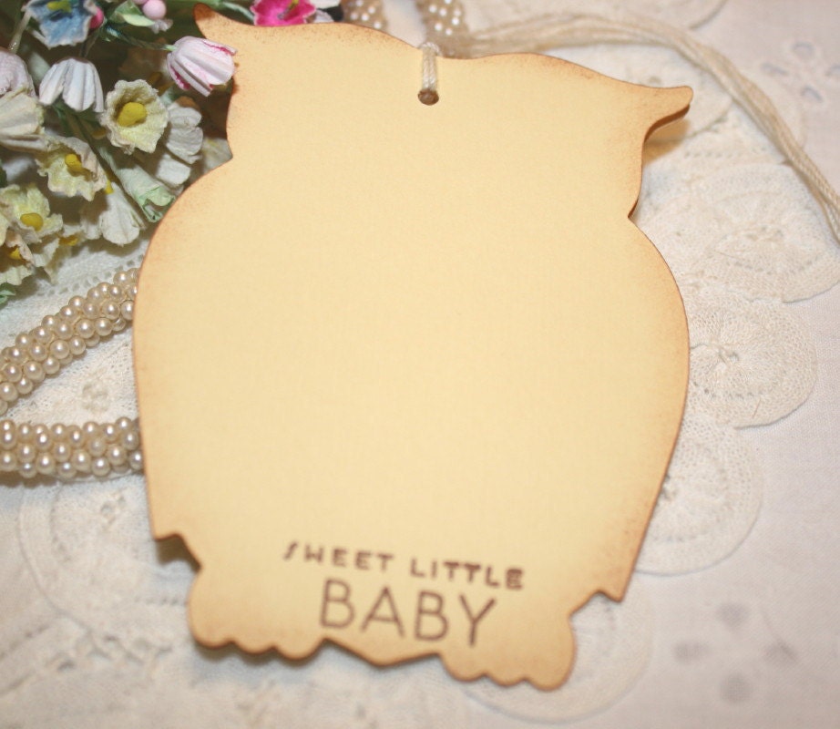 Baby Shower Wish Tree Tags  - Neutral Baby - Yellow Owls -  Set of 12