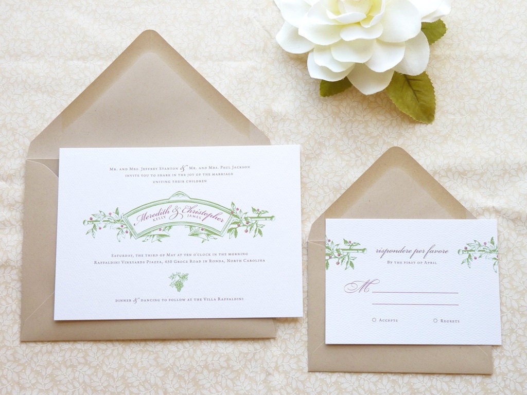 Sangiovese Italian Vineyard Wedding Invitations - Deposit