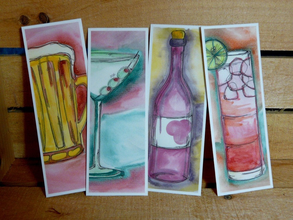 Alcohol Bookmark Set from Original Paintings