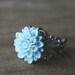 Summer Sky - Flower Ring, Adjustable, Blue Dahlia Blossom, Antiqued Silver Filigree