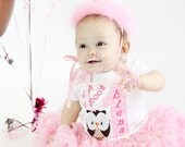 Look whoo's 1 - First birthday owl- shirt, pettiskirt and bloomer set