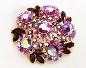 Trifari Ruby Red and Red Aurora Borealis Floral Brooch