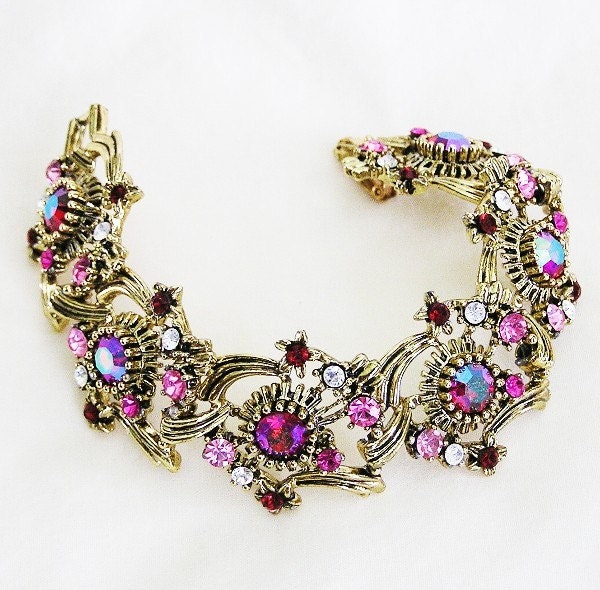 Pink and Red AB Rhinestone Bracelet