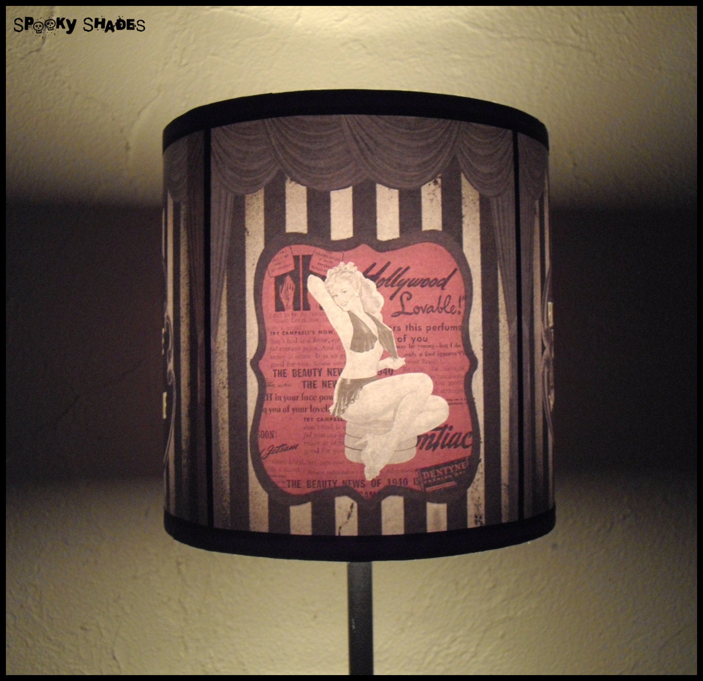 Burlesque Cabaret Lampshade lamp shade - burlesque decor, pinup decor, boudoir lamp shade, striped lamp shade