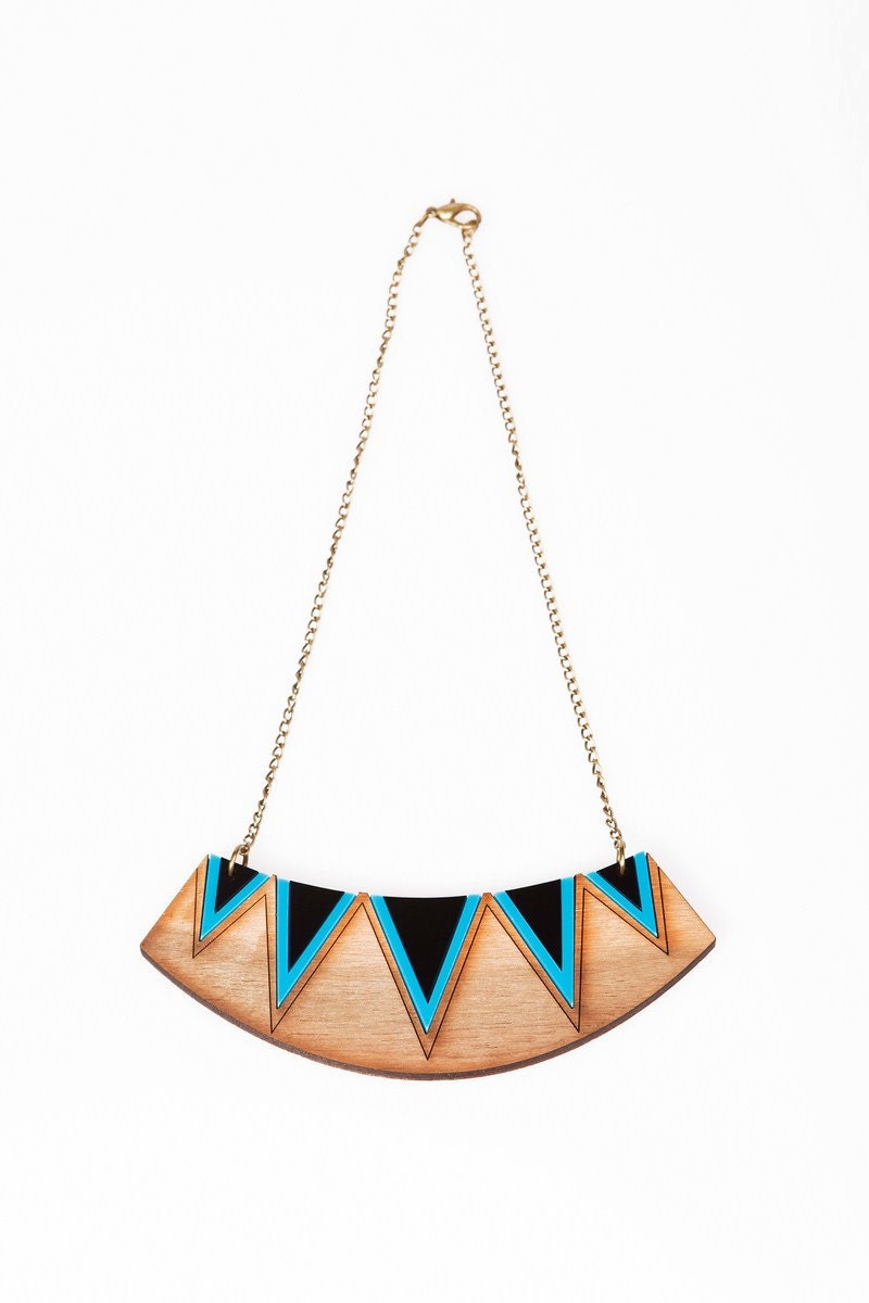 Geometric triangle bib necklace - Blue
