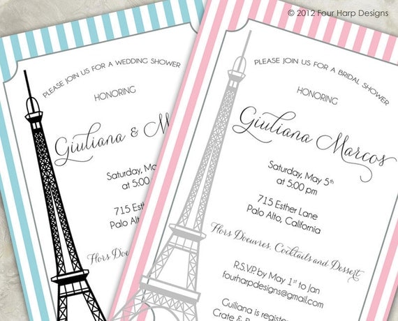 Paris Themed Shower Invitation - a printable photo card featuring the Eiffel Tower