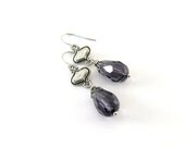 Amethyst Teardrop Earrings Faceted Antique Silver Beaded Wire