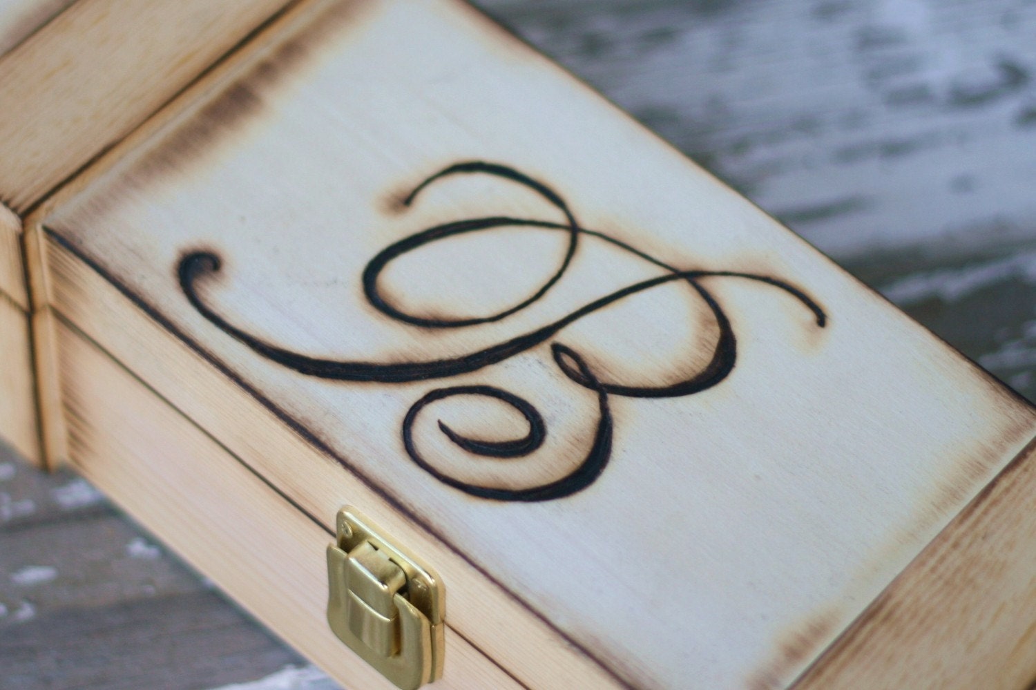 Personalized With Your Initial or Monogram Wedding Wood Wine Box Rustic Engraved