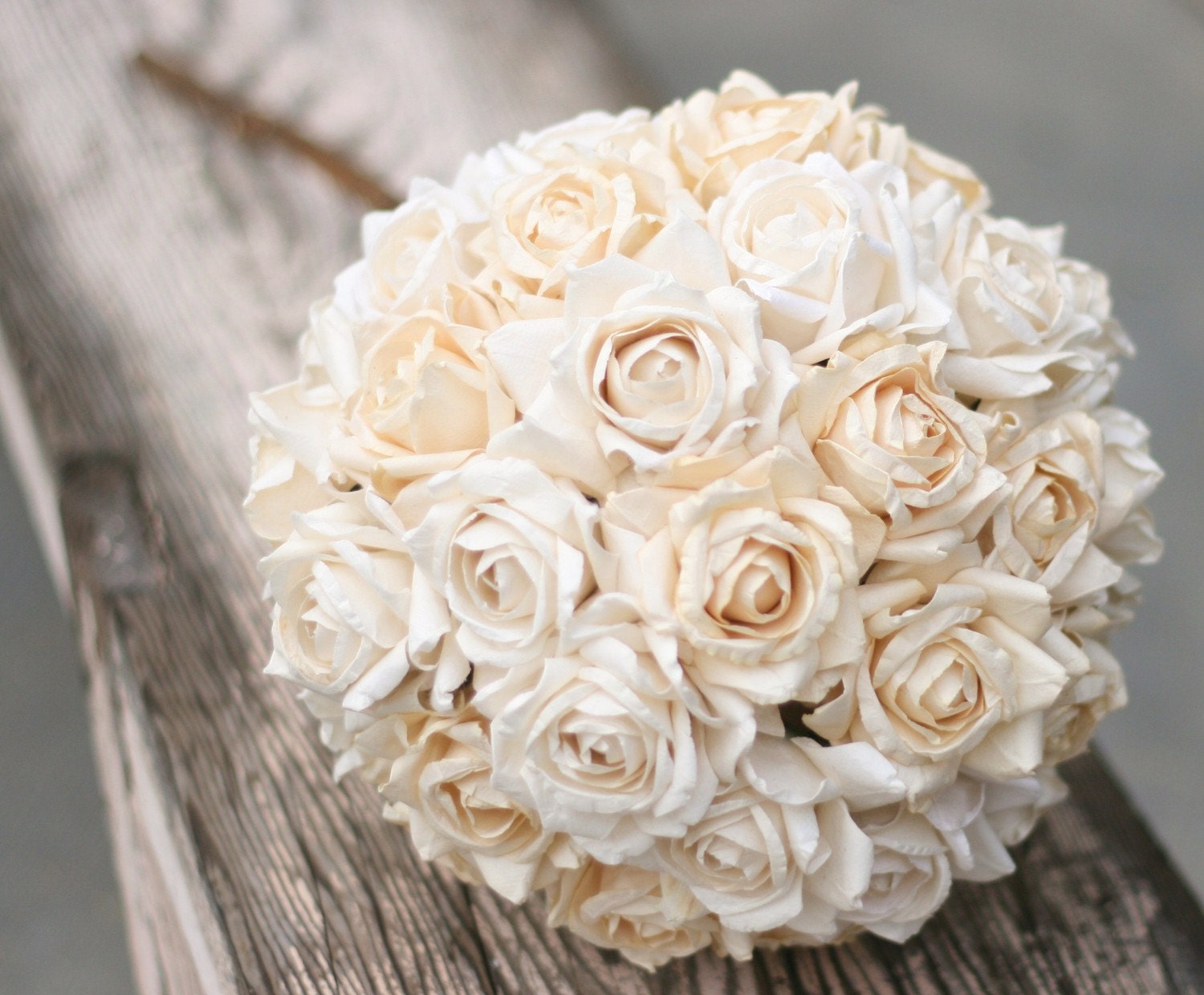Romantic Bride Paper White and Ivory Roses Bouquet
