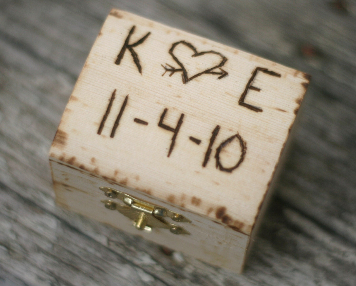 Personalized Heart and Arrow Wedding Ring Box Jewelry Holder