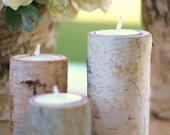 24 Centerpiece Birch Log Tea Light Candle Holders Rustic Wedding Decor (item C10037)