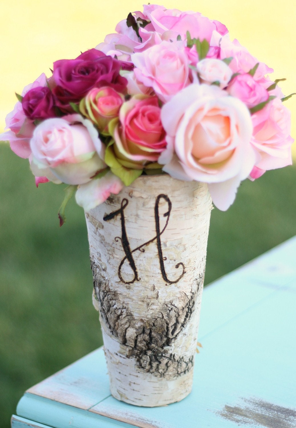 Birch Bark Wood Vases Rustic Wedding Decor SET of 6 (item E10058)