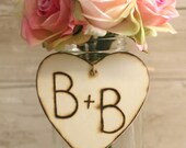 SET OF 12 Wedding Centerpiece Wood Heart Charms Engraved Personalized With Your Initials For Mason Jars Vases