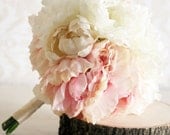 Silk Bride Bouquet Peony Flowers Peonies Shabby Chic Wedding Arrangement (item F10257)