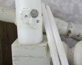 Wedding Unity Candle Set Rosettes and Rhinestones Shabby Chic Decor LACE (item M10319)