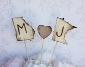 Personalized Cake Topper Engraved Wood States Rustic Wedding (item E10517)