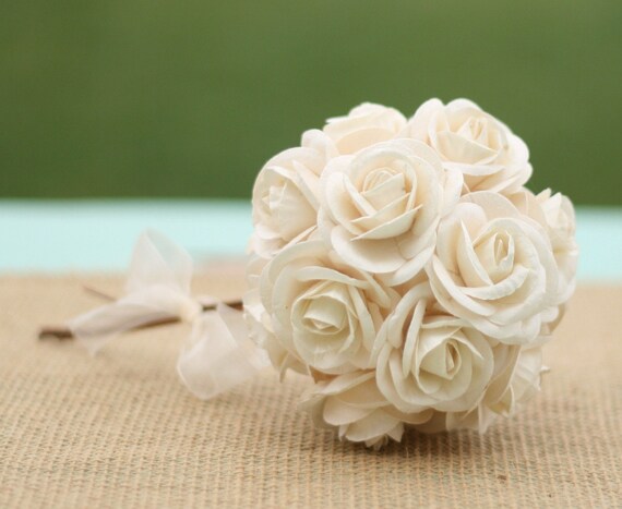 Woodland Romantic Vintage Inspired Ornate Paper Creamy White Ivory Roses Bride Bouquet