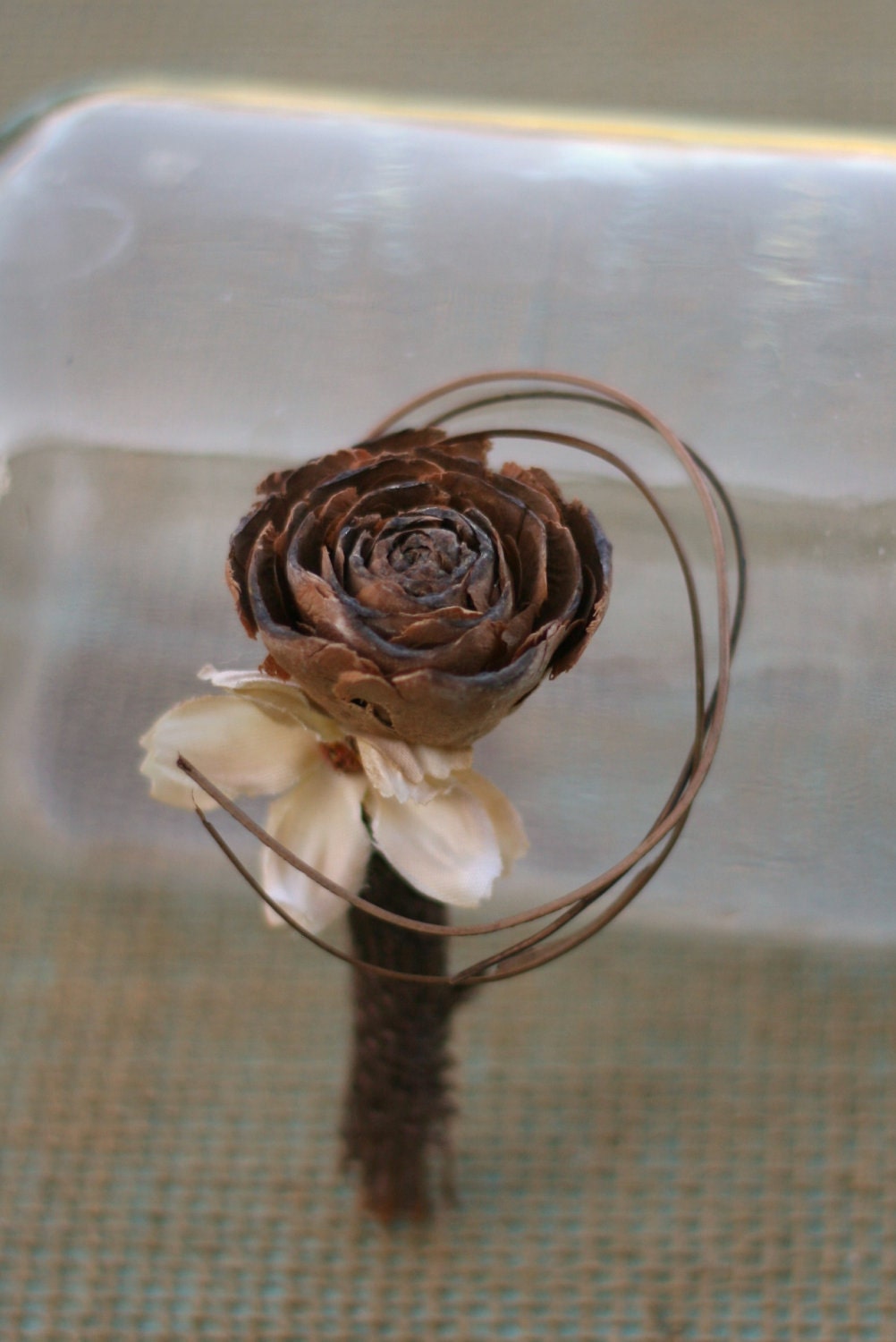 Natural Vintage Inspired Pine Cone Rose Wedding Pin Boutonniere Groom Groomsmen Natural Wood Twists Rustic CHIC weddings by Morgann Hill