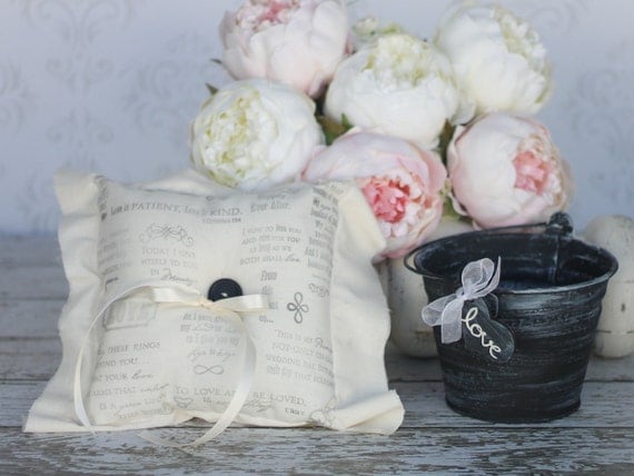 Ring Bearer Pillow Flower Girl Basket Love Quotes SET (item S10387)