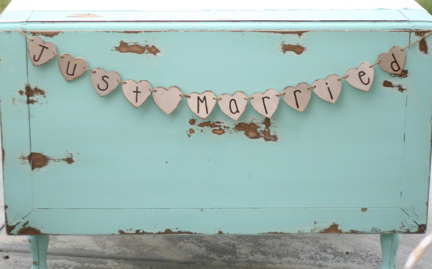 Just Married Engraved Wood Banner Rustic Photo Prop Sign (item E10565)