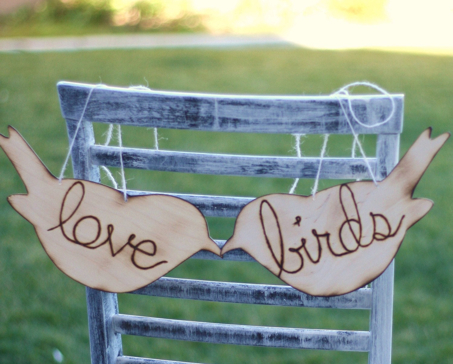 Engraved Wood Love Birds Sign Chairs Photo Props (item E10425)