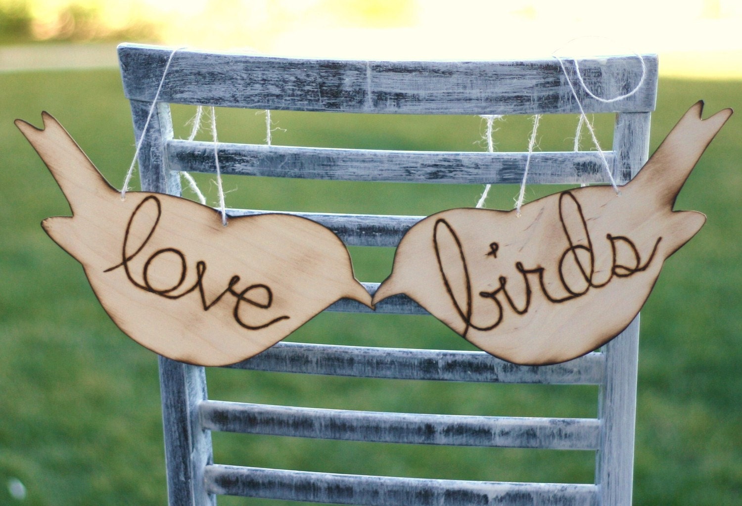 Engraved Wood Love Birds Sign Chairs Photo Props (item E10425)