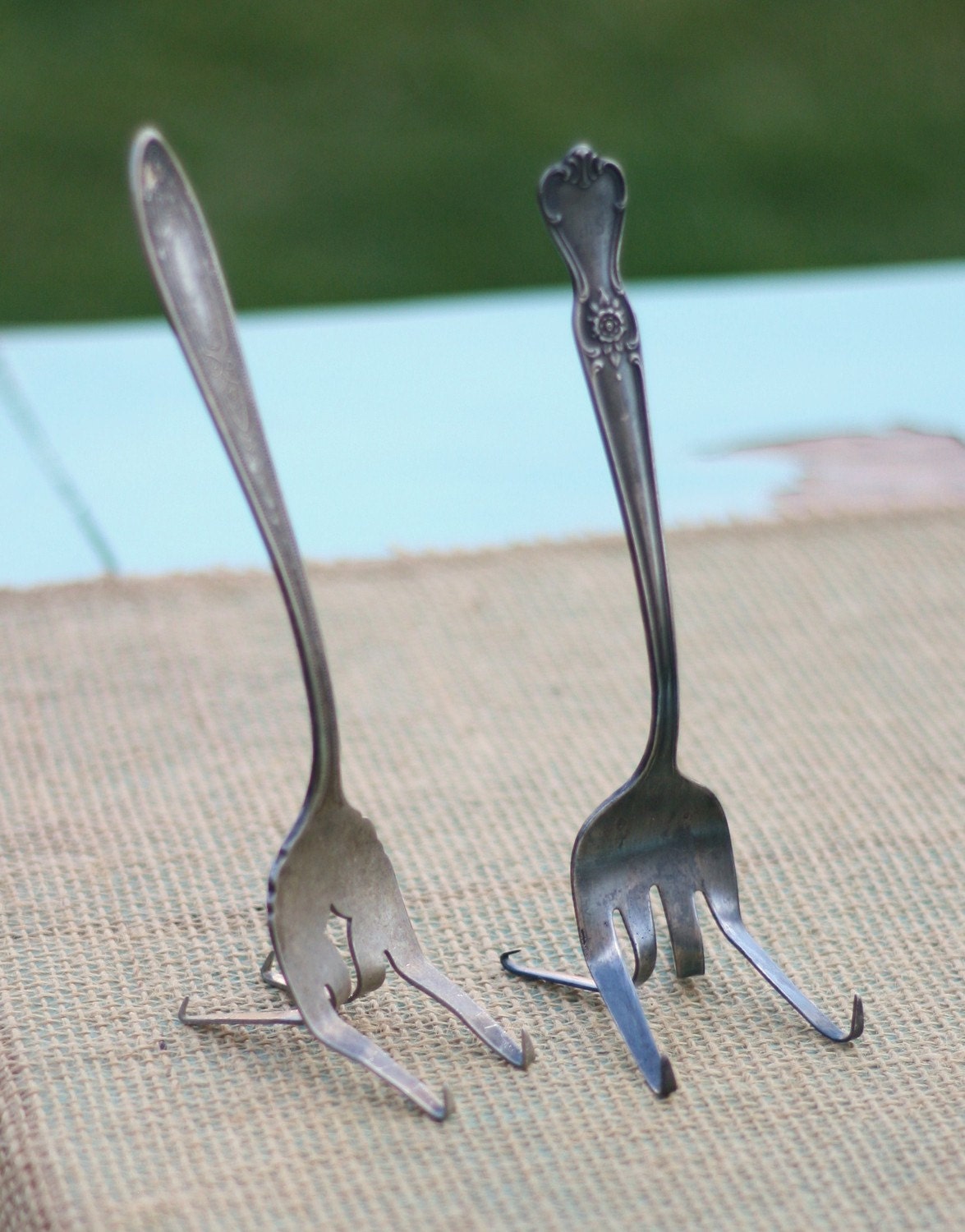 Set of 12 Vintage Old Silverware Fork Easels For Wedding Signs (item M10441)