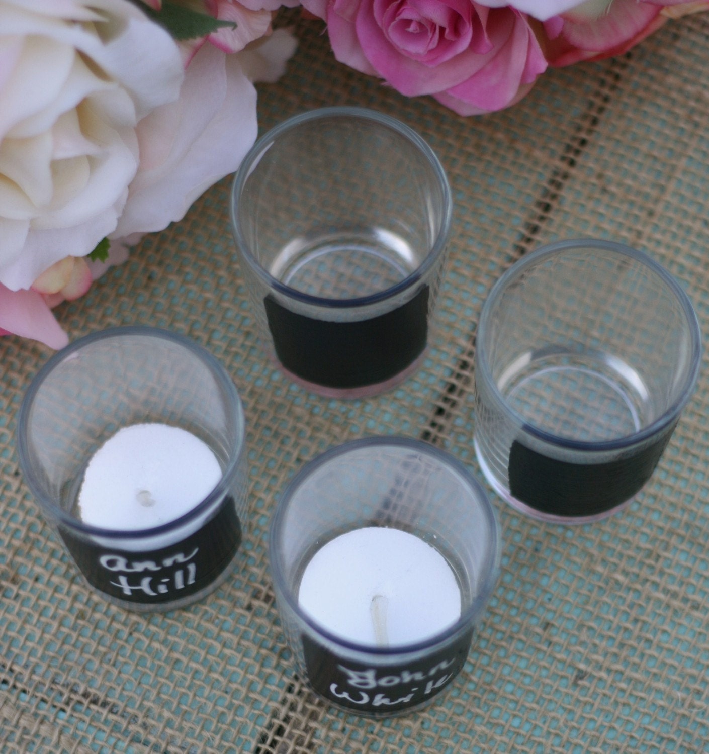 SET of 50 Wedding Place Name Escort Cards Votive Candles