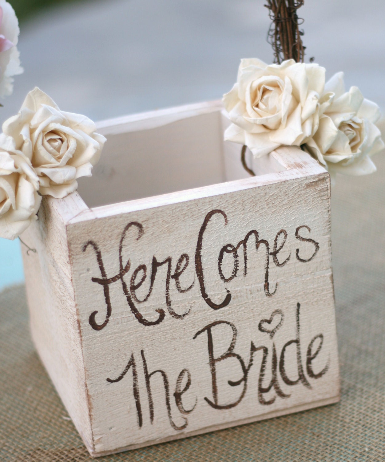 Shabby Chic Flower Girl Basket Rustic Wedding Decor (item B10086)