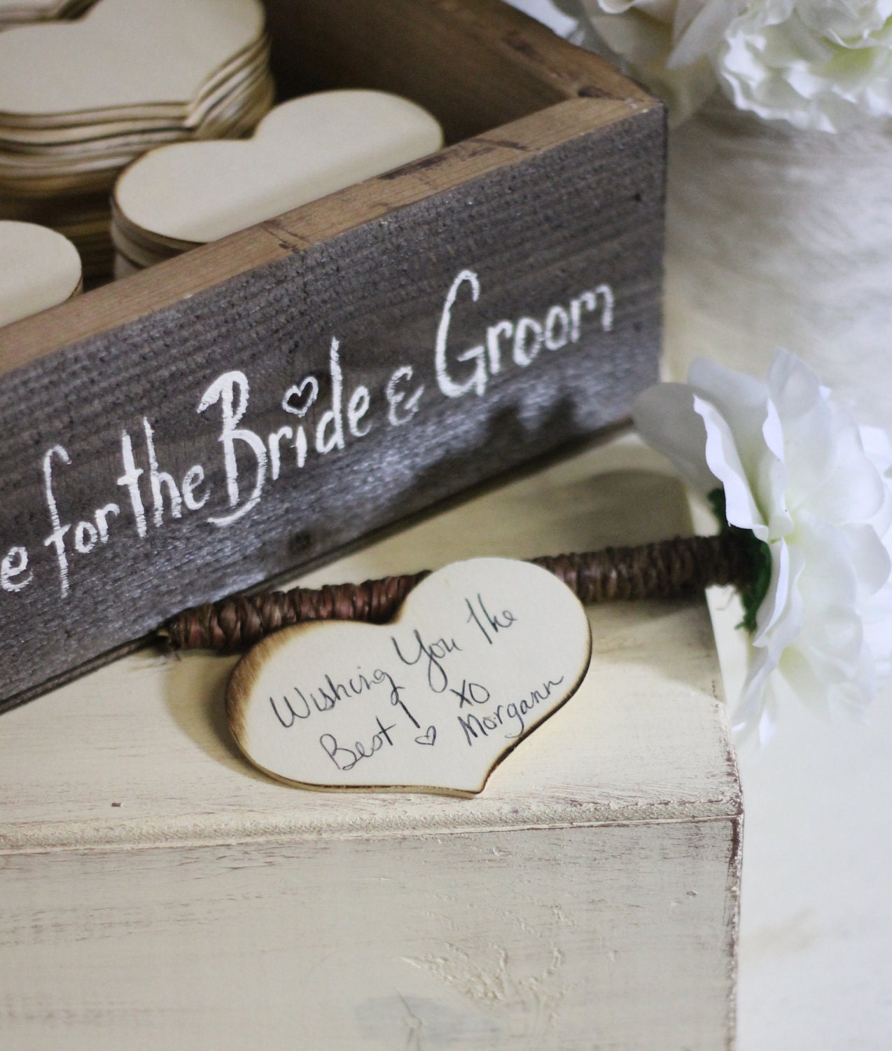 Rustic Guest Book Box Advice For The Bride and Groom Wood Hearts Large Size