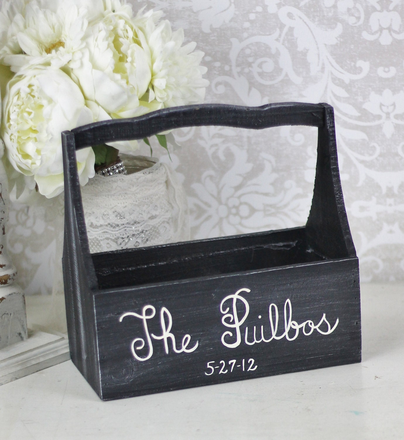 Personalized Flower Girl Basket Shabby Chic Wedding Decor (item P10419)