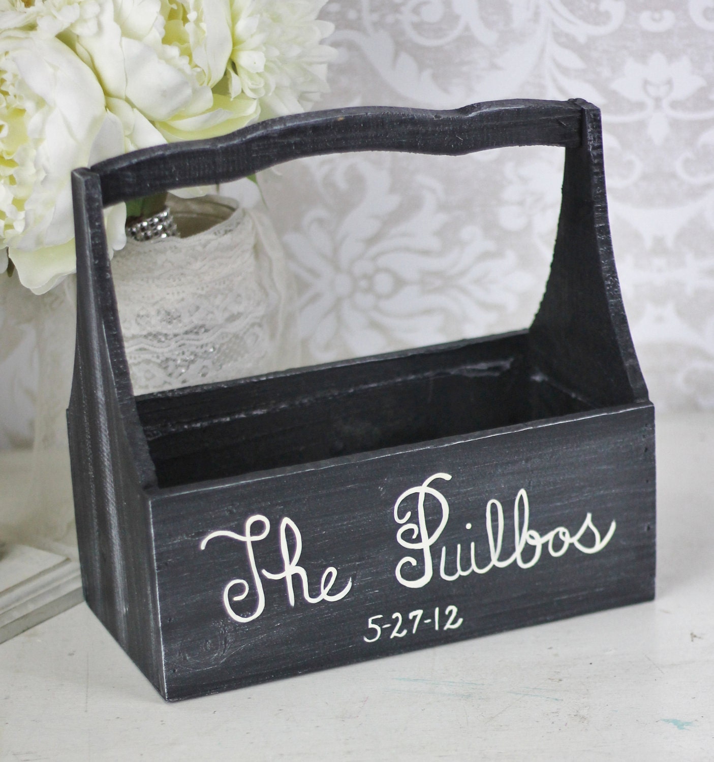 Personalized Flower Girl Basket Shabby Chic Wedding Decor (item P10419)