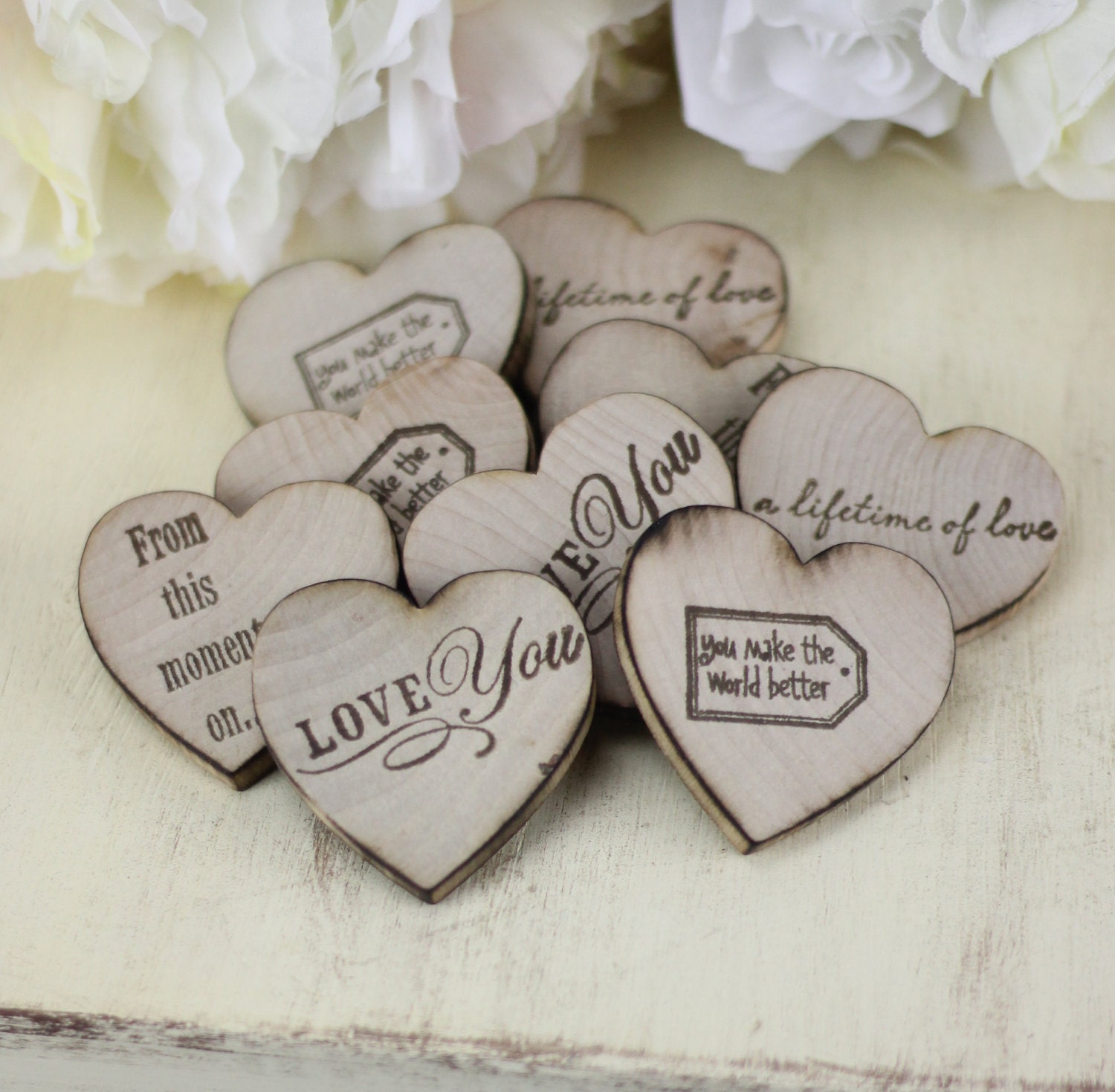 Rustic Wedding Favors Wood Heart Magnets Set of 50