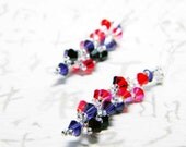 Red and Purple Swarovski Long Dangle Earrings Light Siam Ruby Hyacinth 2X AB Jet Purple Velvet Beadweaving Sterling Silver - "Manda's Twist"