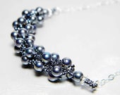 Black Glass Peacock Pearl Necklace Hematite Black Sterling Silver Beadweaving - "Dearly" by Whimsy Beading