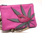 pot leaf pouch - "i love you mary jane" - grey marijuana leaf & hot pink lips