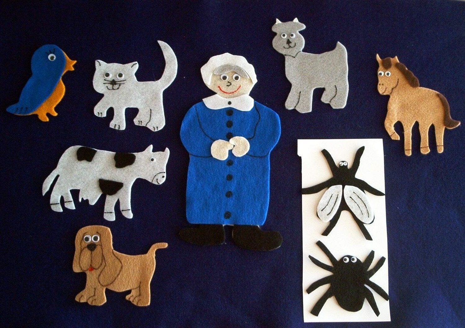 Old Lady Swallowed a Fly flannel board felt story set and story sequencing cards