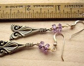 Amethyst Gemstones with Antique Gold Art Deco Dangle