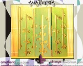 Modern miniature dollhouse Japanese style folding screen - bamboo trees
