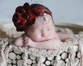 Baby headband - Infant Headband - Newborn Headband - Toddler Headband -Flower headband - Red headband - Vintage headband