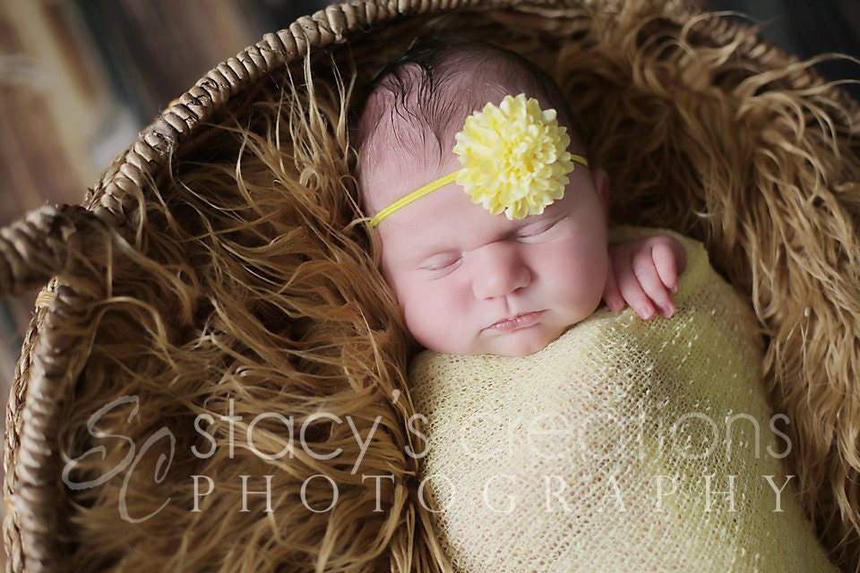 Baby headband - Infant headband -newborn baby girl  headband- flower headband - skinny headband  - yellow headband - photo prop