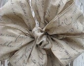 Gray on tan FRENCH SCRIPT LINEN  Ribbon  Wreath Bow Wedding Bow