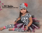 Zany Zebra Tutu -  8 inch Length with Free Coordinating Flower Clip