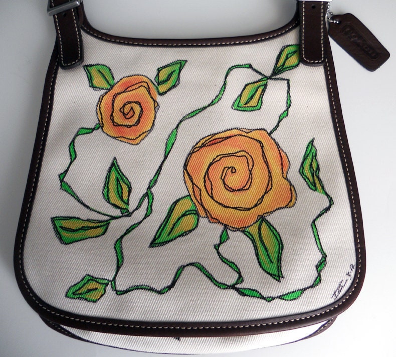 Handbag Up-cycled Coach-style Hand Painted Boho Shoulder Bag