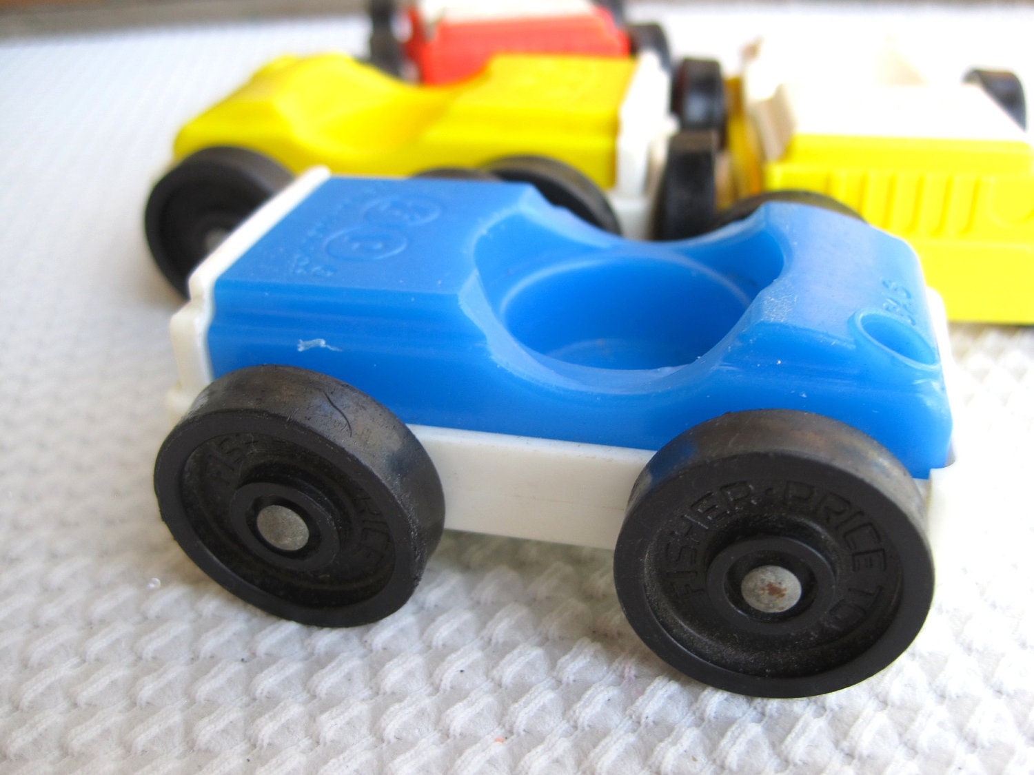 Vintage Fisher Price Little People Cars Red Blue Yellow set of 4