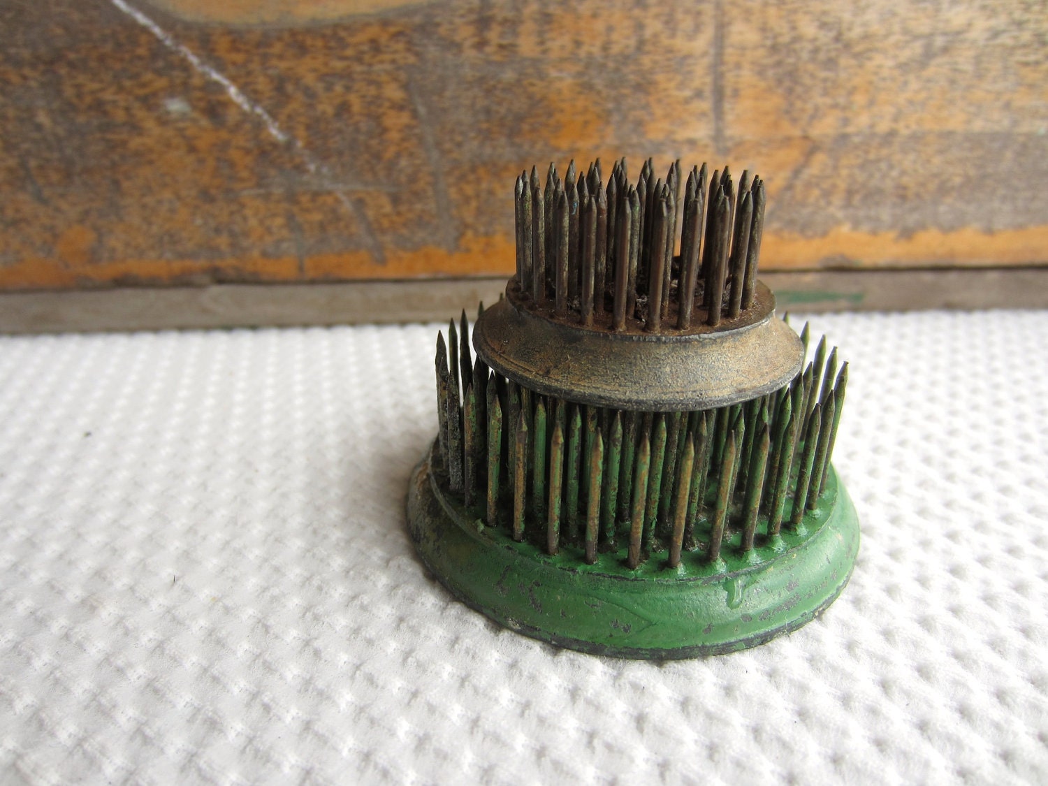 Vintage Metal Flower Frogs Spiky Pair