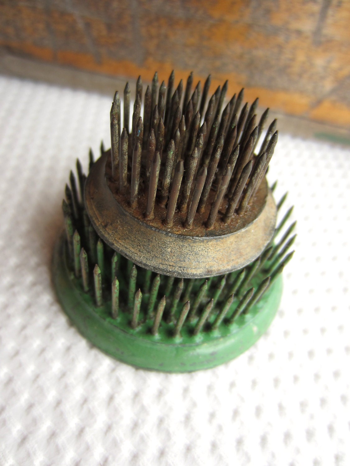 Vintage Metal Flower Frogs Spiky Pair