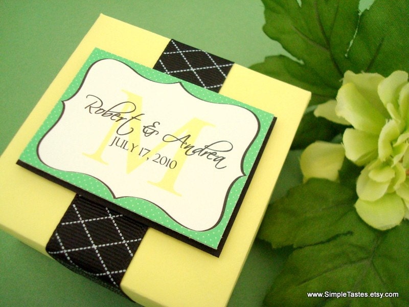 Personalized Wedding Favor Box, Yellow and Black Argyle Il_170x135