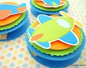 Airplane Favor Bag Toppers, Blue and Orange, Set of Ten